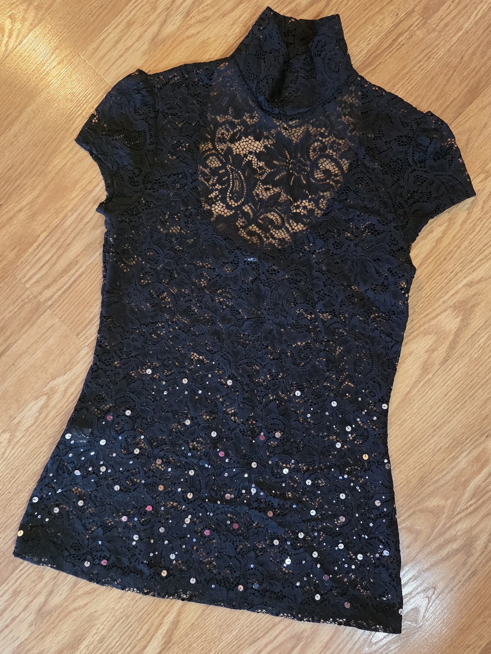 Express Black Lace Sequin Mock Neck Camisole